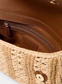 Two-tone crochet straw crossbody bag
