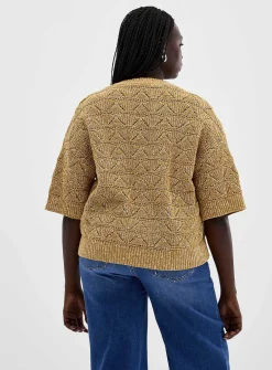 Two-tone openwork boxy-fit sweater