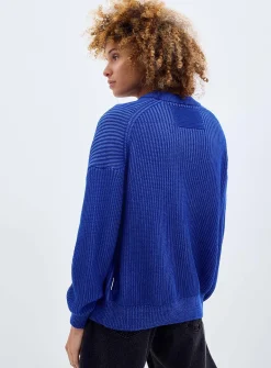 Two-tone pure cotton shaker-rib sweater