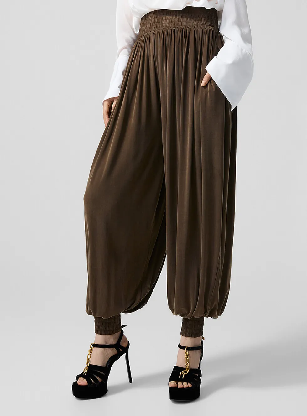 Velvety draped jersey balloon pants