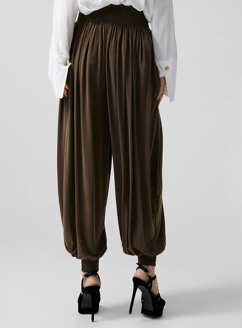 Velvety draped jersey balloon pants