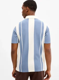 Vertical stripe ribbed polo