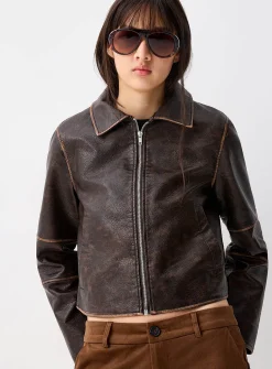 Vintage-style faux-leather coat