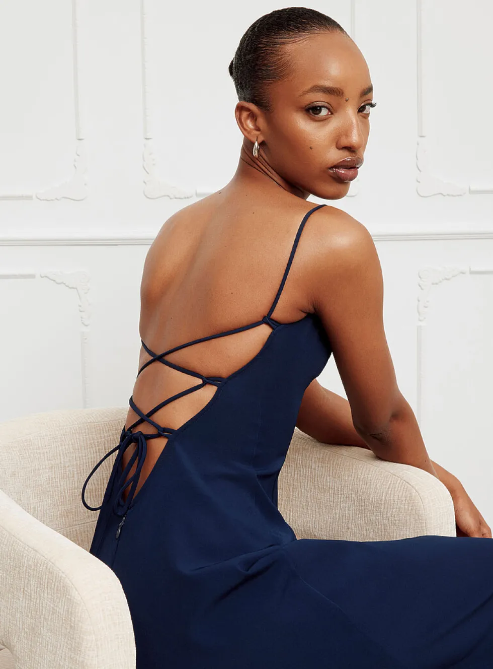 Vivian lace-up back side-slit maxi dress