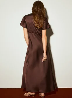 V-neck double-face satin maxi dress