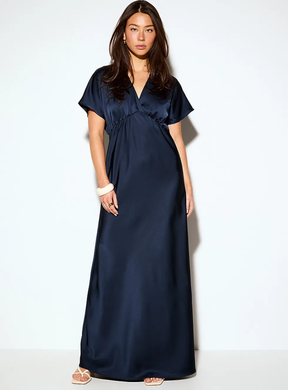 V-neck double-face satin maxi dress