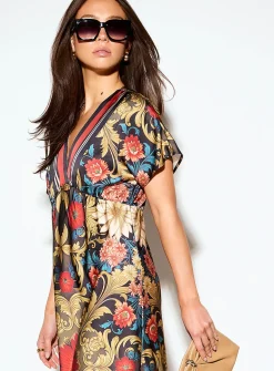V-neck double-face satin maxi dress