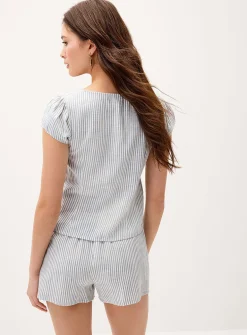 V-neck linen-blend blouse