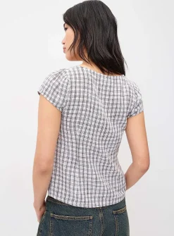 V-neck linen-blend blouse