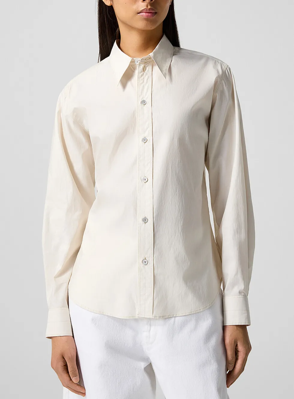 Washed cotton-silk point-collar shirt
