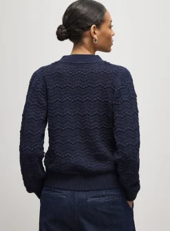 Waves and pompons textured cardigan