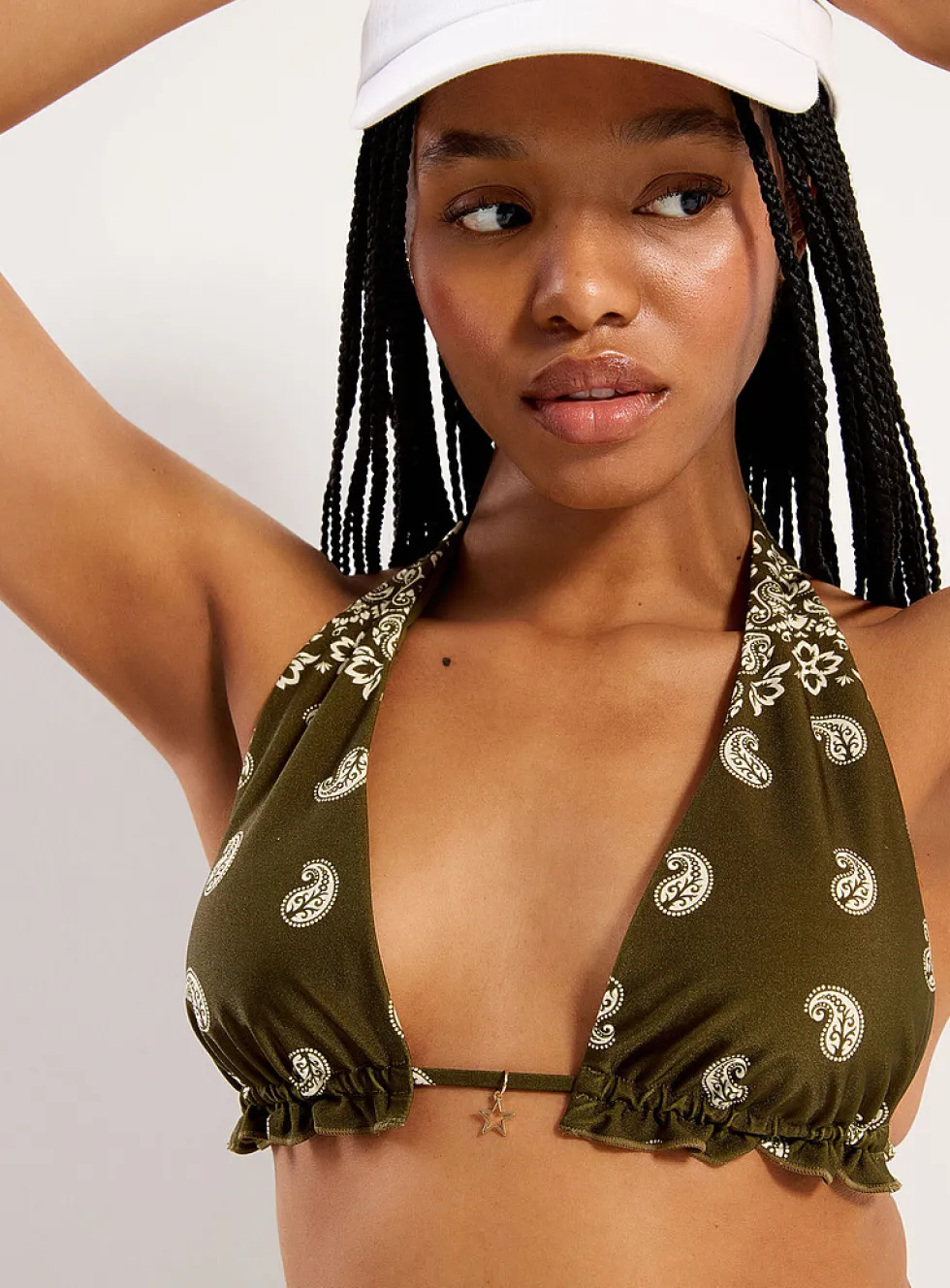 Wavy-trim halter triangle bikini top