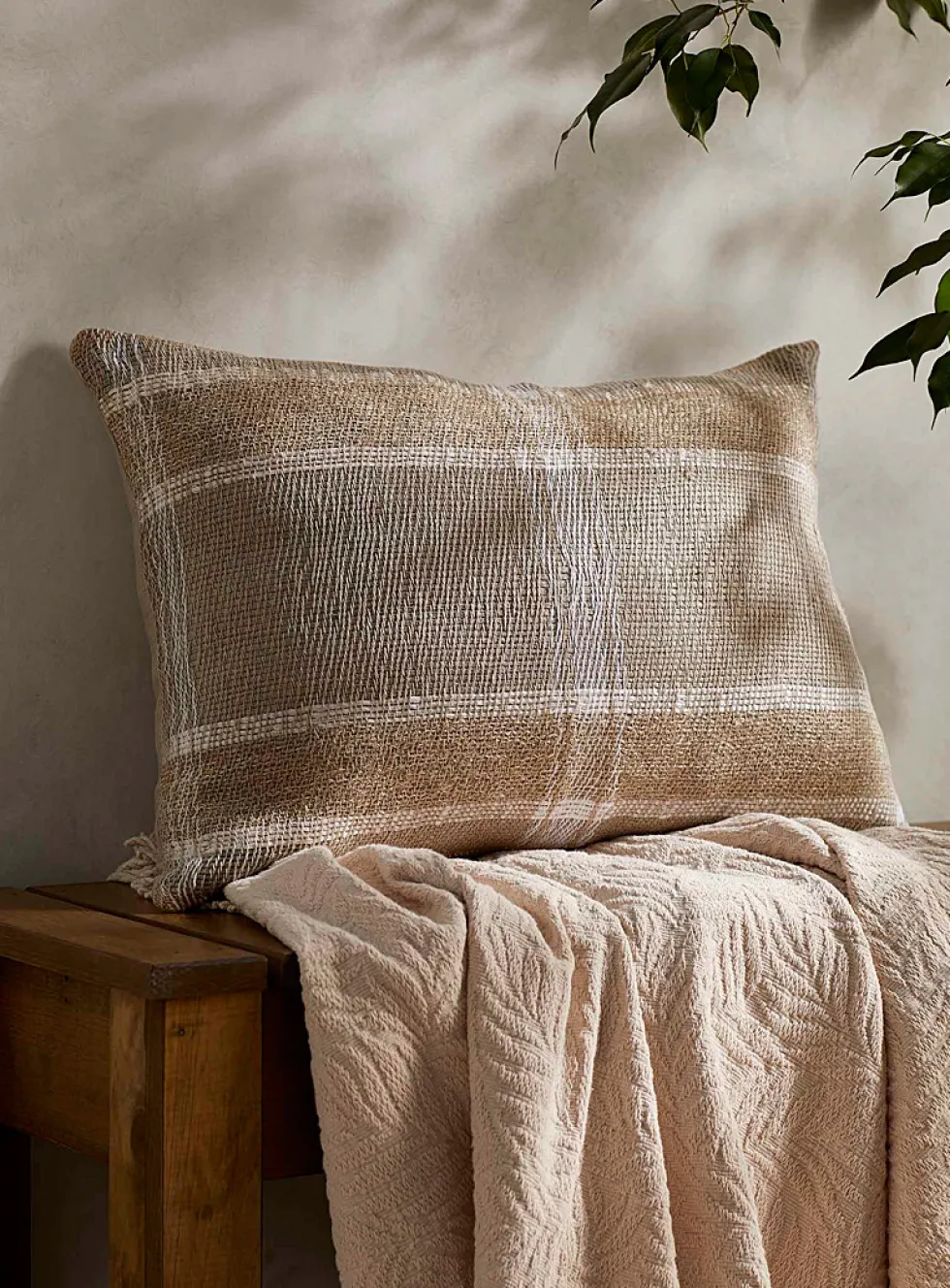 White checked pure linen cushion