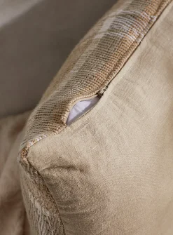 White checked pure linen cushion