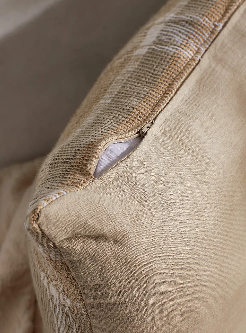 White checked pure linen cushion