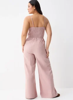 Wide-leg linen-blend jumpsuit