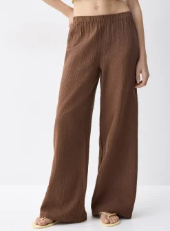 Wide-leg organic cotton gauze pant