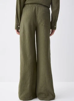 Wide-leg organic cotton gauze pant