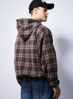 Windowpane check zipped hoodie