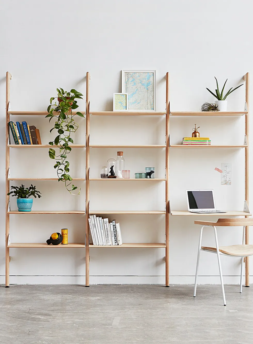 Wood and metal triple shelf with desktop