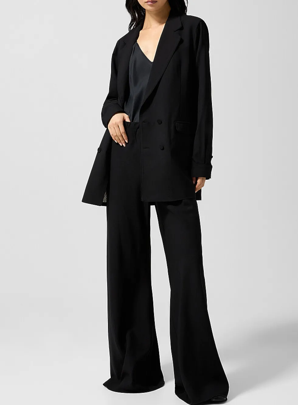Wool-silk blend wide-leg pant