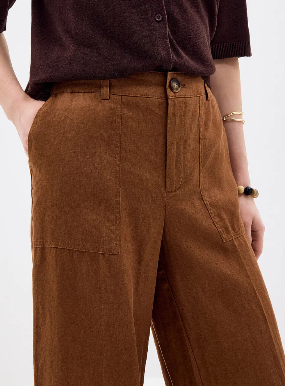 XL pockets pure linen cropped pant