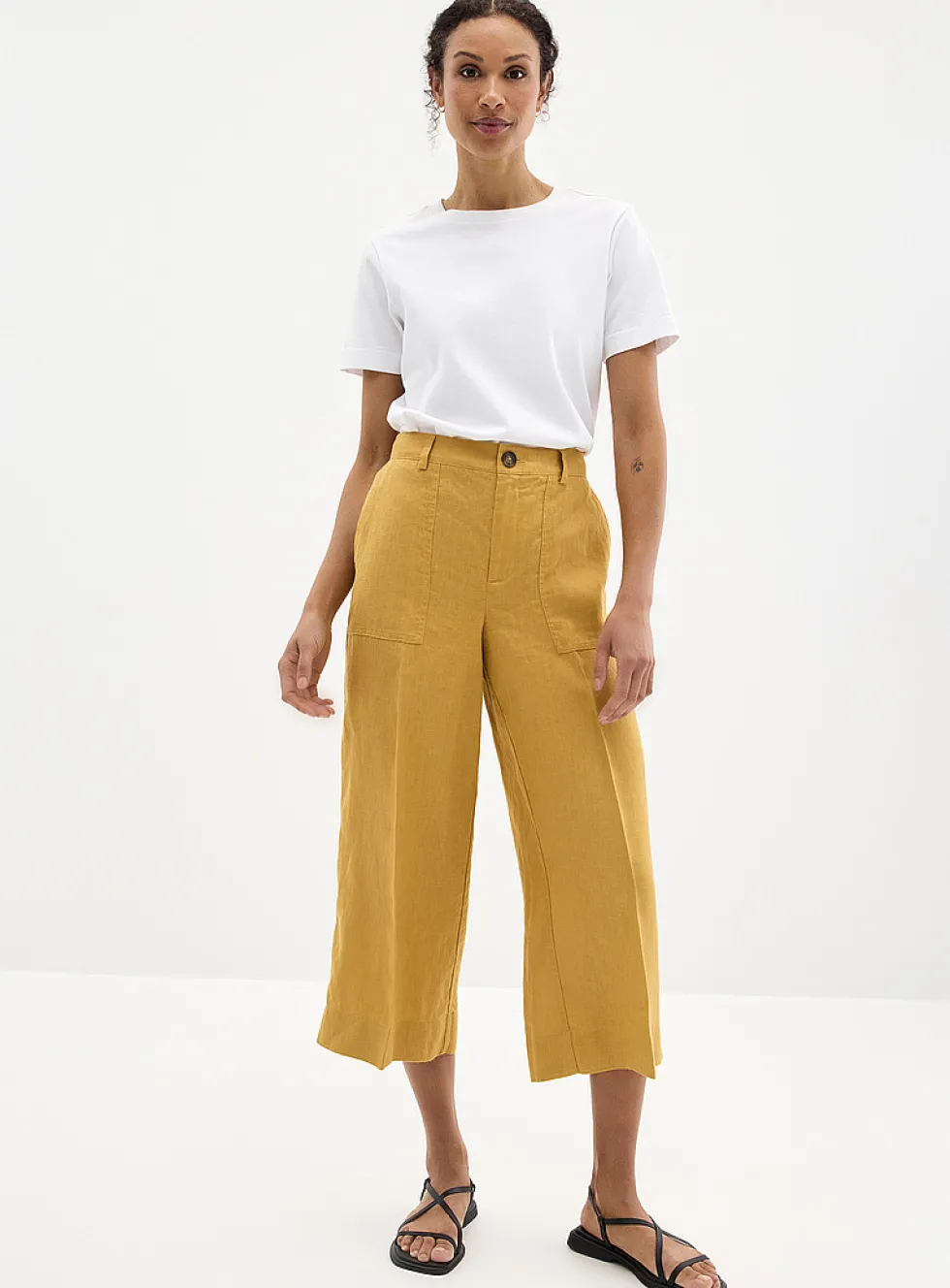 XL pockets pure linen cropped pant