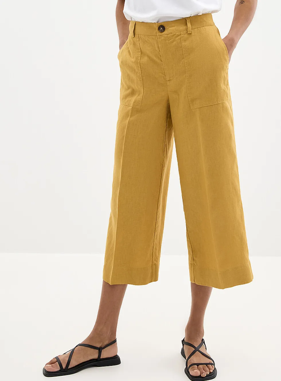 XL pockets pure linen cropped pant